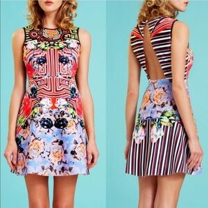 Clover Canyon Floral Maze Dress Scuba Fit and Flare Geo Multi Color Sz XS